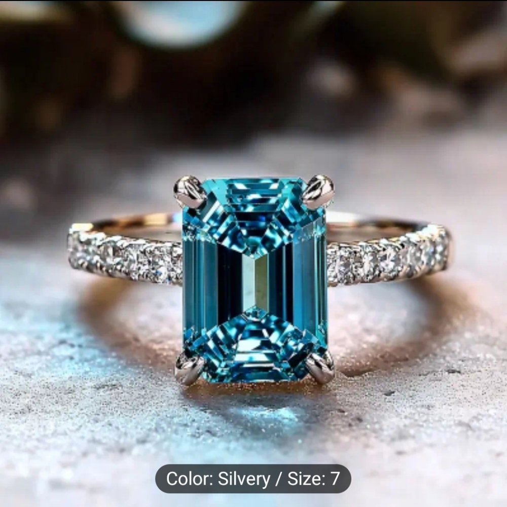 Aqua Blue Gemstone Ring with Diamond Accents
